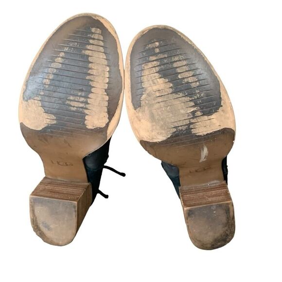 UGG Women's Kirke Suede Stacked Heel Booties Real Shearling Trim Black Size 7 - Picture 8 of 12